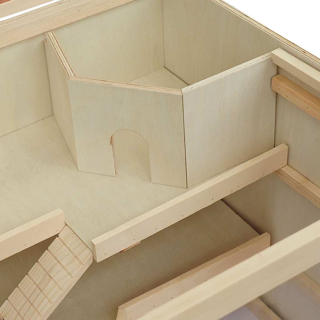PawHut Hamsterkäfig aus Holz 3 Etagen Nagerkäfig mit reinigbar Ablage Kleintierkäfig mit klappbarem Deckel Treppen Holzkäfig Käfig für Hamster Zwerghamster 115 x 57 x 55 cm Naturholz
