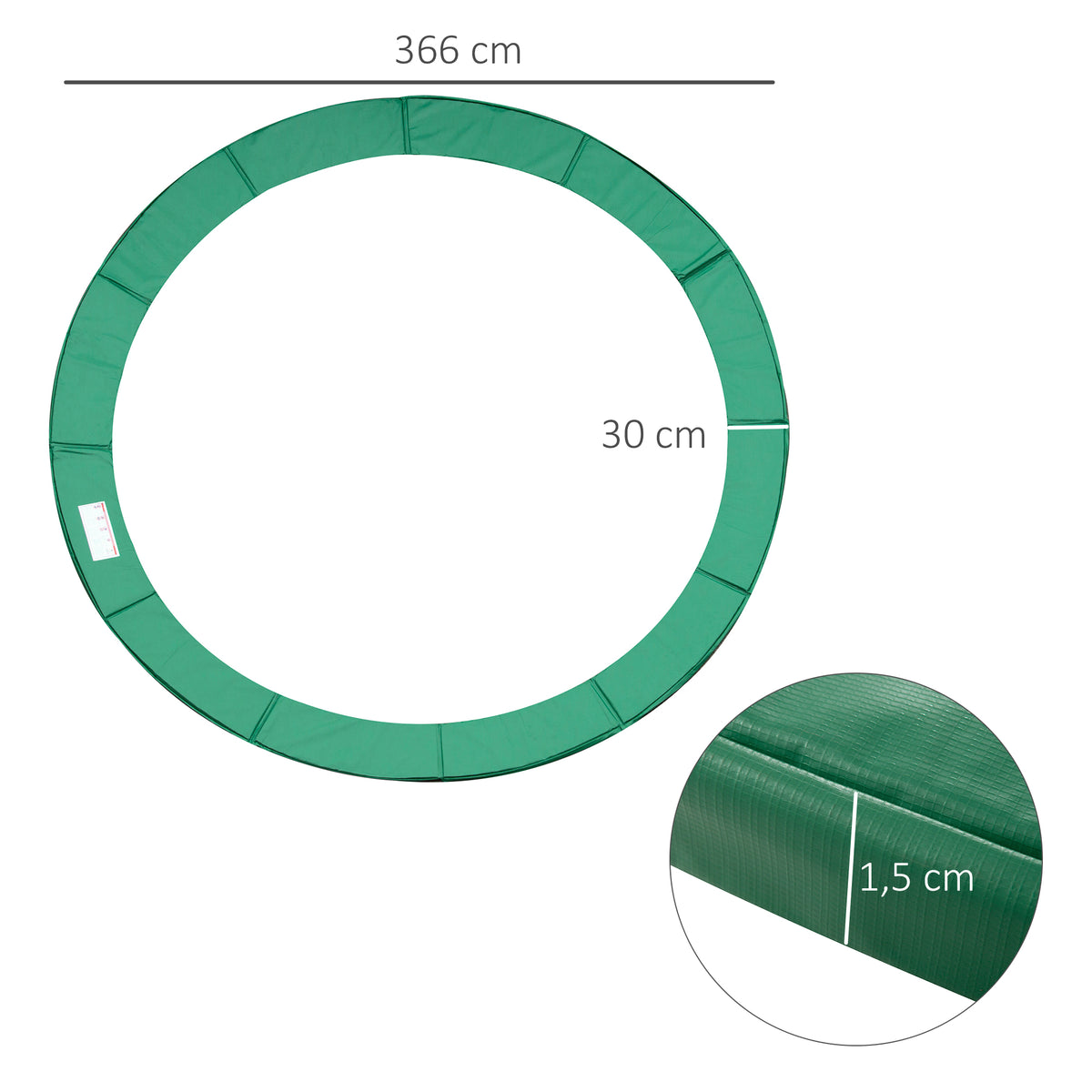 HOMCOM Trampolin Randabdeckung Ø366cm cm breit, Reißfest UV-resistent Federabdeckung, Wasserabweisend, Trampolinzubehör Randschutz Sicherheitsnetz Ersatzteile für Gartentrampoline, Grün