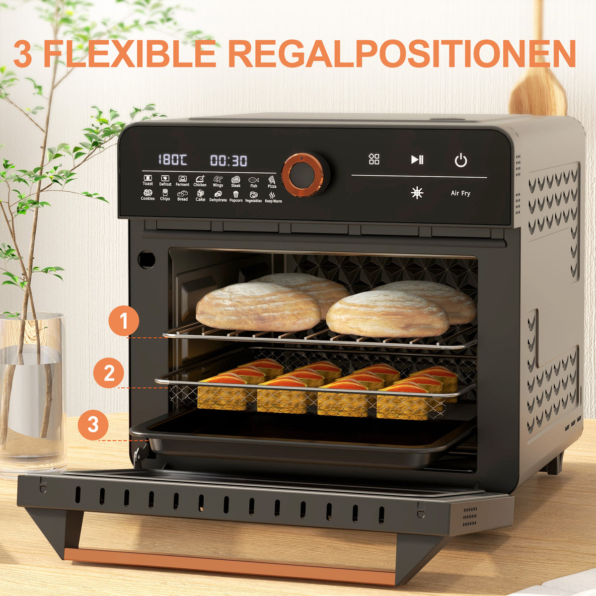 HOMCOM Minibackofen, 20 L, Mini-Ofen, 40-220°C, 17 Modi, Timer, 36 x 37 x 34,5 cm, Schwarz