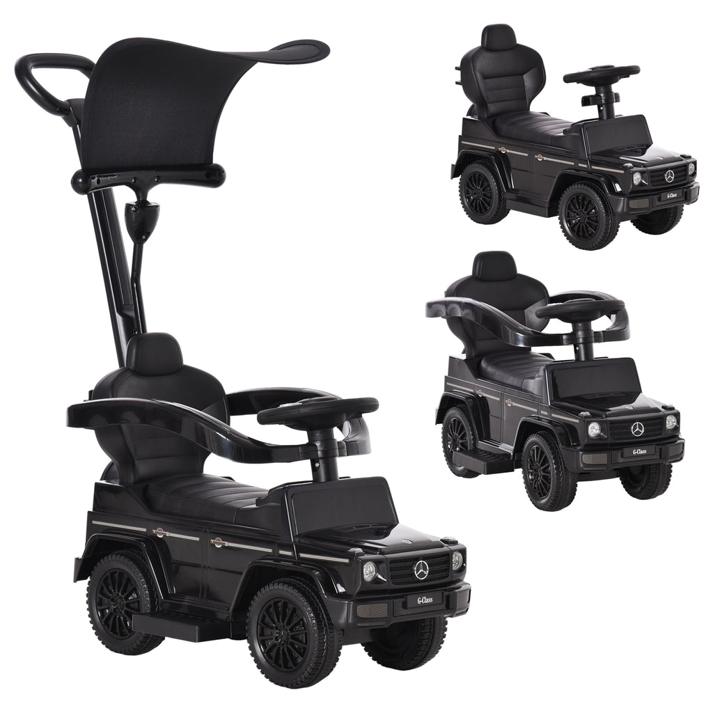 HOMCOM Kinderauto Kinder Multi-Ausgestattet 12-36 Monate Hupe Trittbrett, Sicherheitsbügel und Sonnenschirm Schwarz