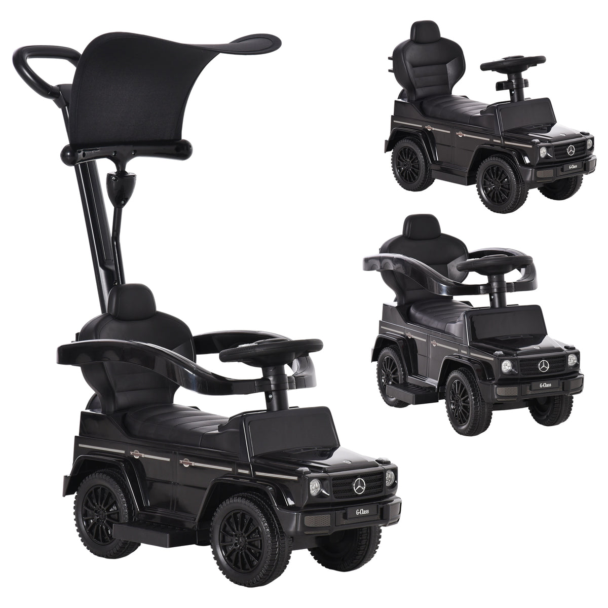HOMCOM Kinderauto Kinder Multi-Ausgestattet 12-36 Monate Hupe Trittbrett, Sicherheitsbügel und Sonnenschirm Schwarz