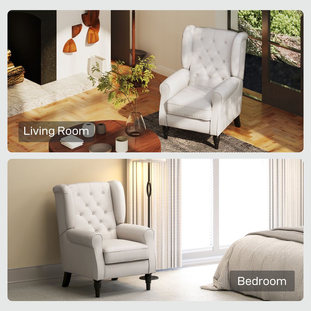 HOMCOM Ohrensessel Relaxsessel Sessel, Vintage-Design, Knopfheftung, gedrechselte Beine, 74 cm x 86 cm x 102 cm,  Cremeweiß