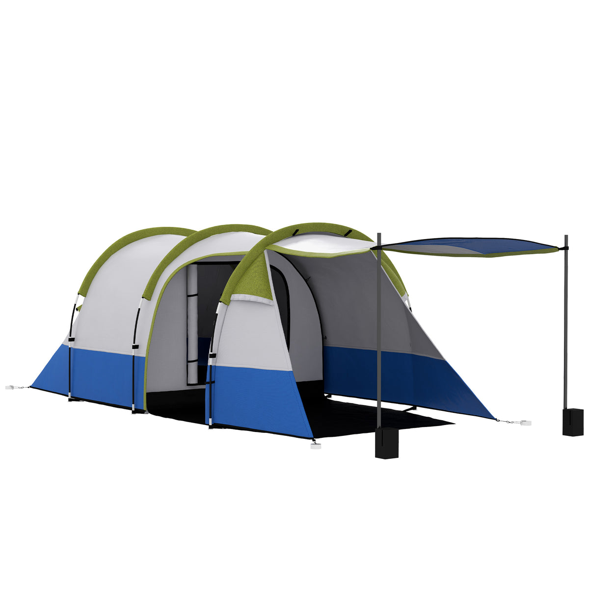 Outsunny Campingzelt, für 3 Personen, Laternenhaken, drei Eingänge, wasserdicht, Grün