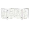 PawHut Türschutzgitter Holz Absperrgitter für Hunde Schutzgitter Hundegitter Sicherheitstür Bidirektionales Falten Stahl Weiß 305 x 35,5 x 82 cm