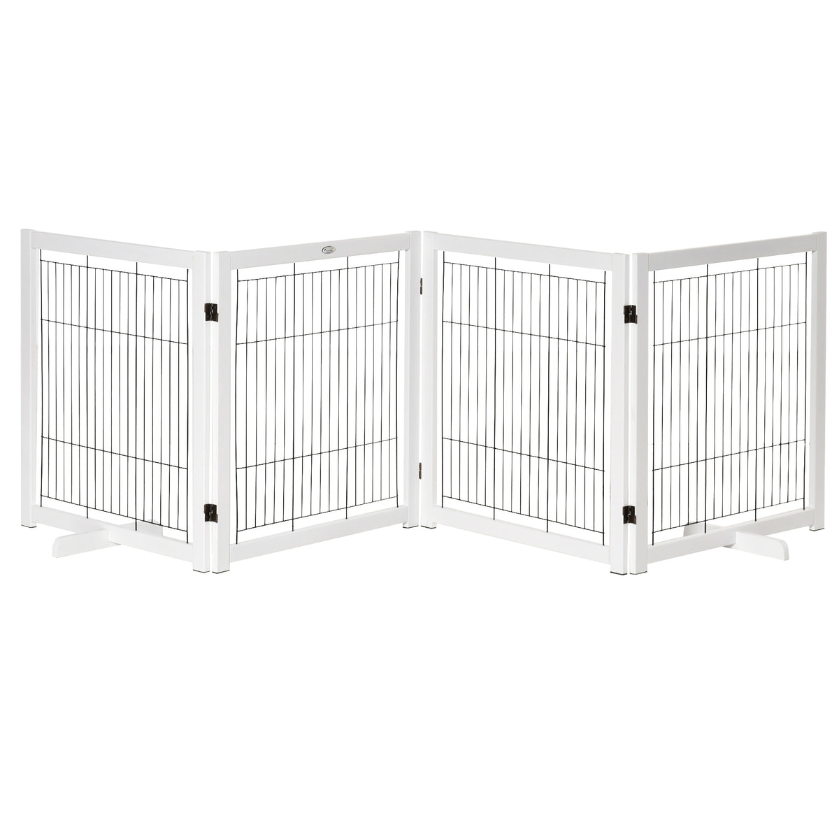 PawHut Türschutzgitter Holz Absperrgitter für Hunde Schutzgitter Hundegitter Sicherheitstür Bidirektionales Falten Stahl Weiß 305 x 35,5 x 82 cm