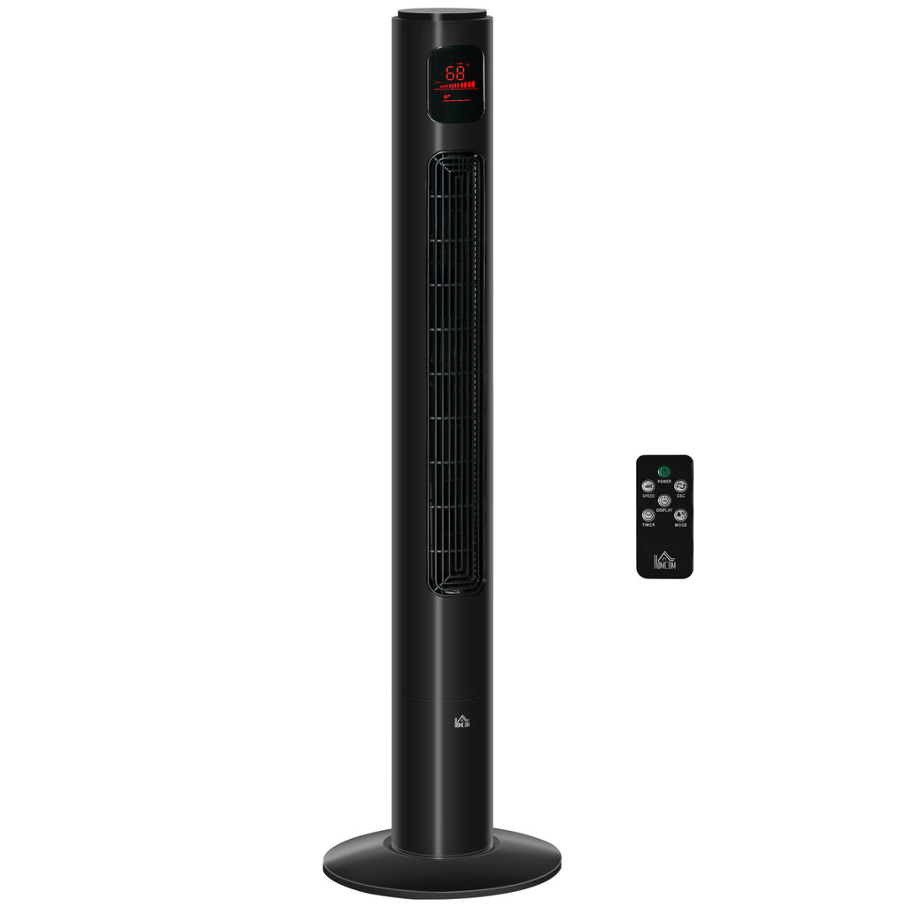 HOMCOM Turmventilator mit 70° Oszillation, 12-Stunden-Timer, LED-Sensorpanel, 45W Fernbedienung, 2 Steuermodi, Schwarz