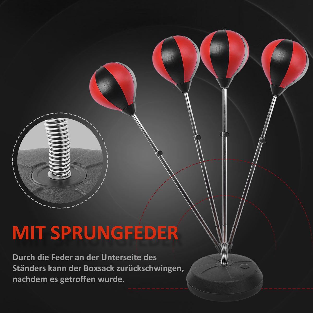 HOMCOM Punchingball Set Standbox Training Set 125/131/138/145cm höhenverstellbar mit 1 paar Handschuhe 1 Pump Geeignet für Profis und Anfänger Rot