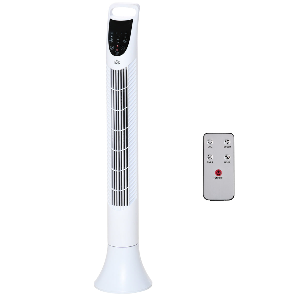 HOMCOM Leiser schwenkbarer Säulenventilator 40 W Fernbedienung Touchpanel 3 Geschwindigkeiten Höhe 91,5 cm Weiß