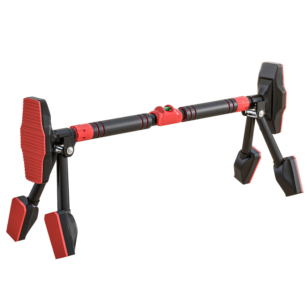 SPORTNOW Klimmzugstange, verstellbar 81-107cm, Wasserwaage, 6-Punkt-Unterstützung, Metall, Schwarz/Rot