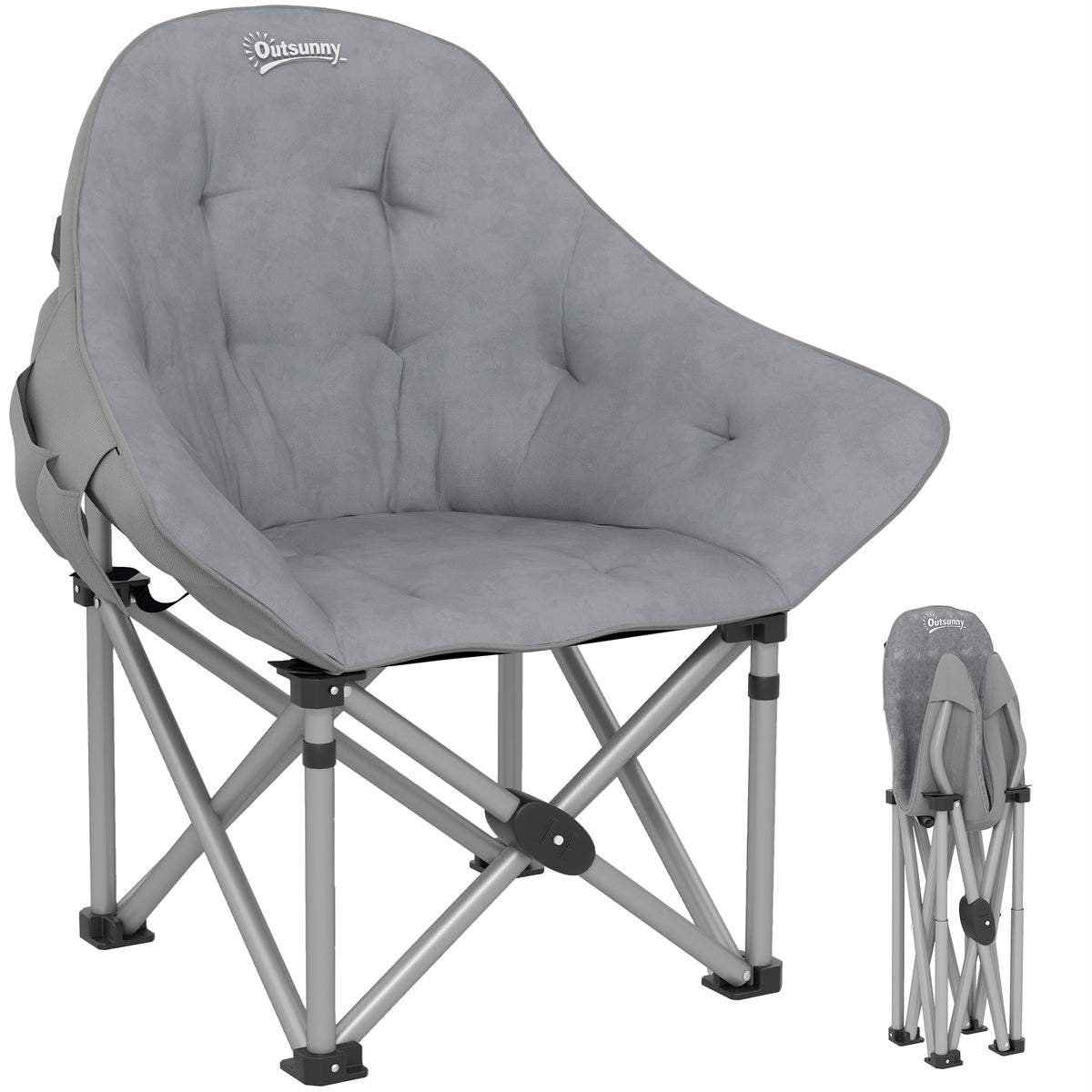 Outsunny Faltstuhl faltbar Campingstuhl mit Seitentasche Tragetasche gepolstert bis 120kg belastbar Dunkelgrau