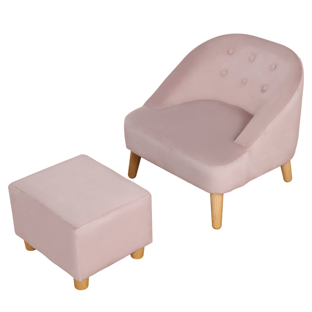 HOMCOM Kindersessel mit Ottomane für Kinder von 3 bis 5 Jahren Niedliches Design Samtoptik 51 cm x 51 cm x 50 cm Rosa