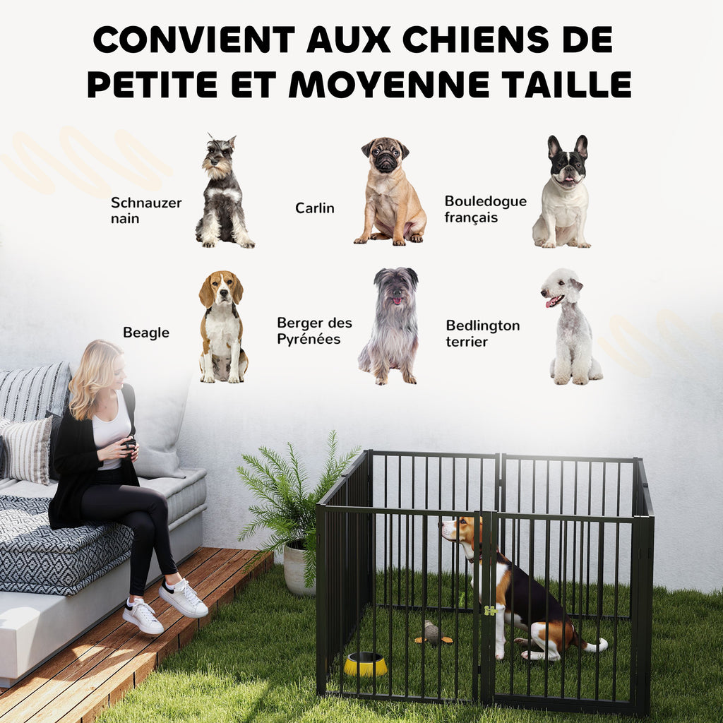 PawHut Hundegehege, Tiergehege, 8 Paneele, faltbar, tragbar, sicher, schwarz