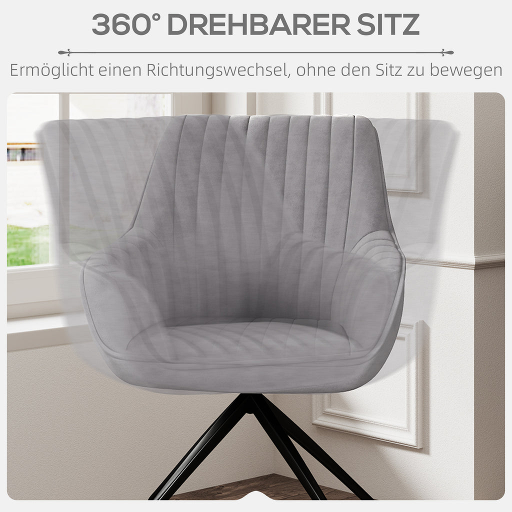 HOMCOM Drehbarer Armstuhl, Moderner Akzentsessel mit Metallbeinen für Wohnzimmer, Schlafzimmer, Büro, Grau