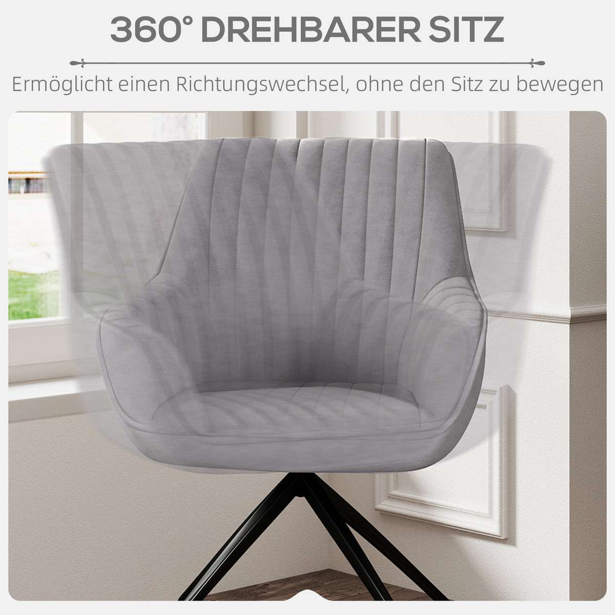 HOMCOM Drehbarer Armstuhl, Moderner Akzentsessel mit Metallbeinen für Wohnzimmer, Schlafzimmer, Büro, Grau