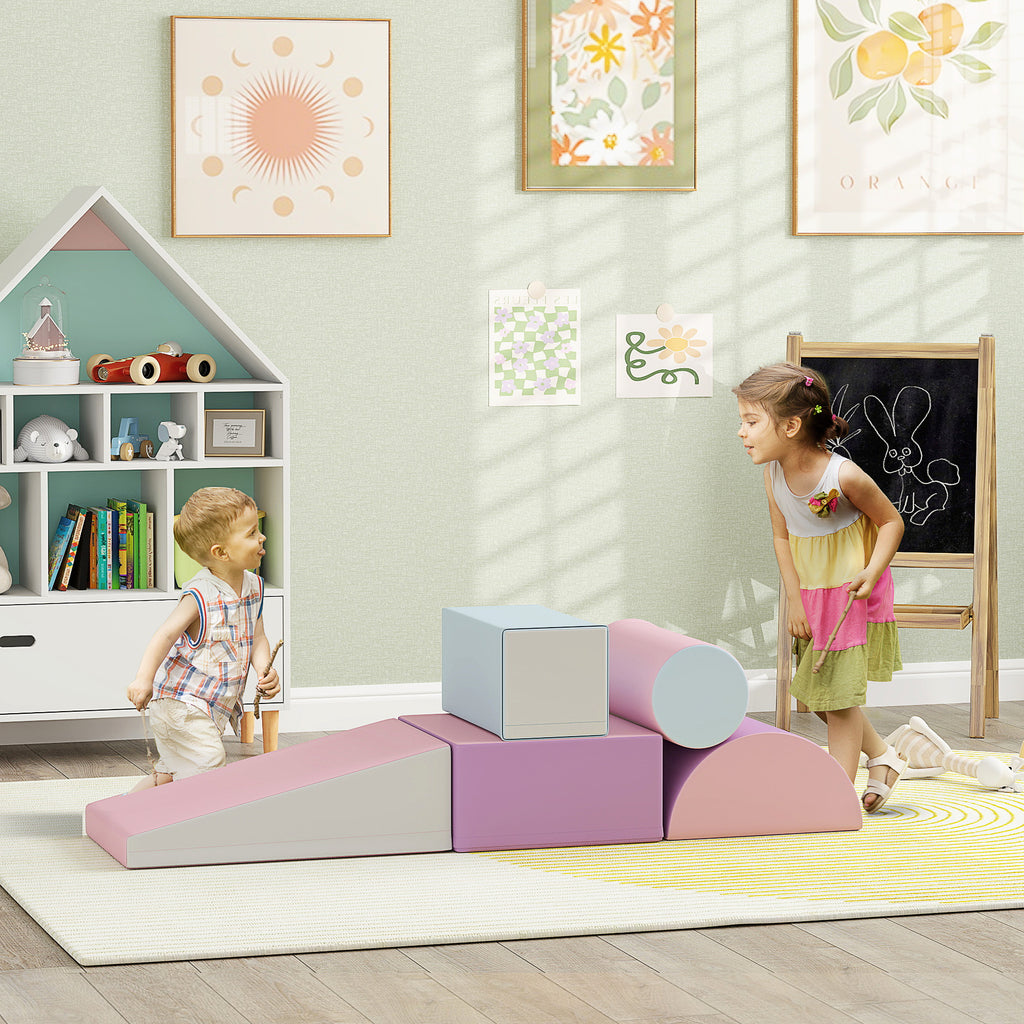 HOMCOM Softbausteine, 5er-Set Schaumstoff-Bausteine für Kinder im Alter von 1-3 Jahren, Kunstleder, Mehrfarbig