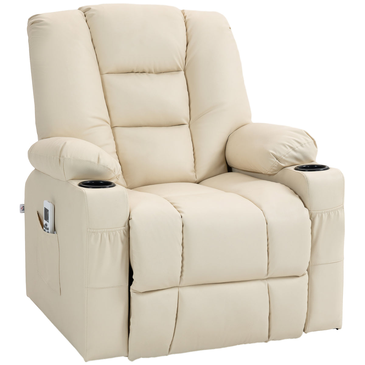 HOMCOM Massagesessel Aufstehhilfe Seniorensessel, inkl. Fernbedienung, 4 Massagemodi, 90  cm x 98 cm x 102 cm, Creme