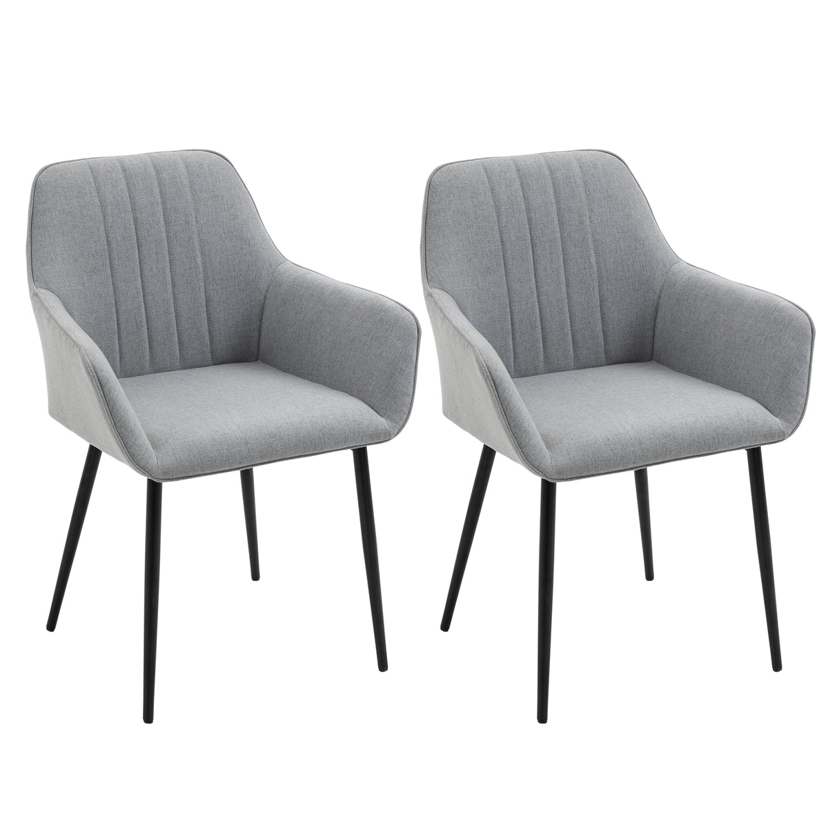 HOMCOM 2er Set Esszimmerstühle Essstühle Polsterstuhl mit atmungsaktivem Leinenbezug Wohnzimmerstuhl Sessel Küchenstuhl mit Rückenlehne Armlehne Leinen Hellgrau 59,5 x 56,5 x 81 cm