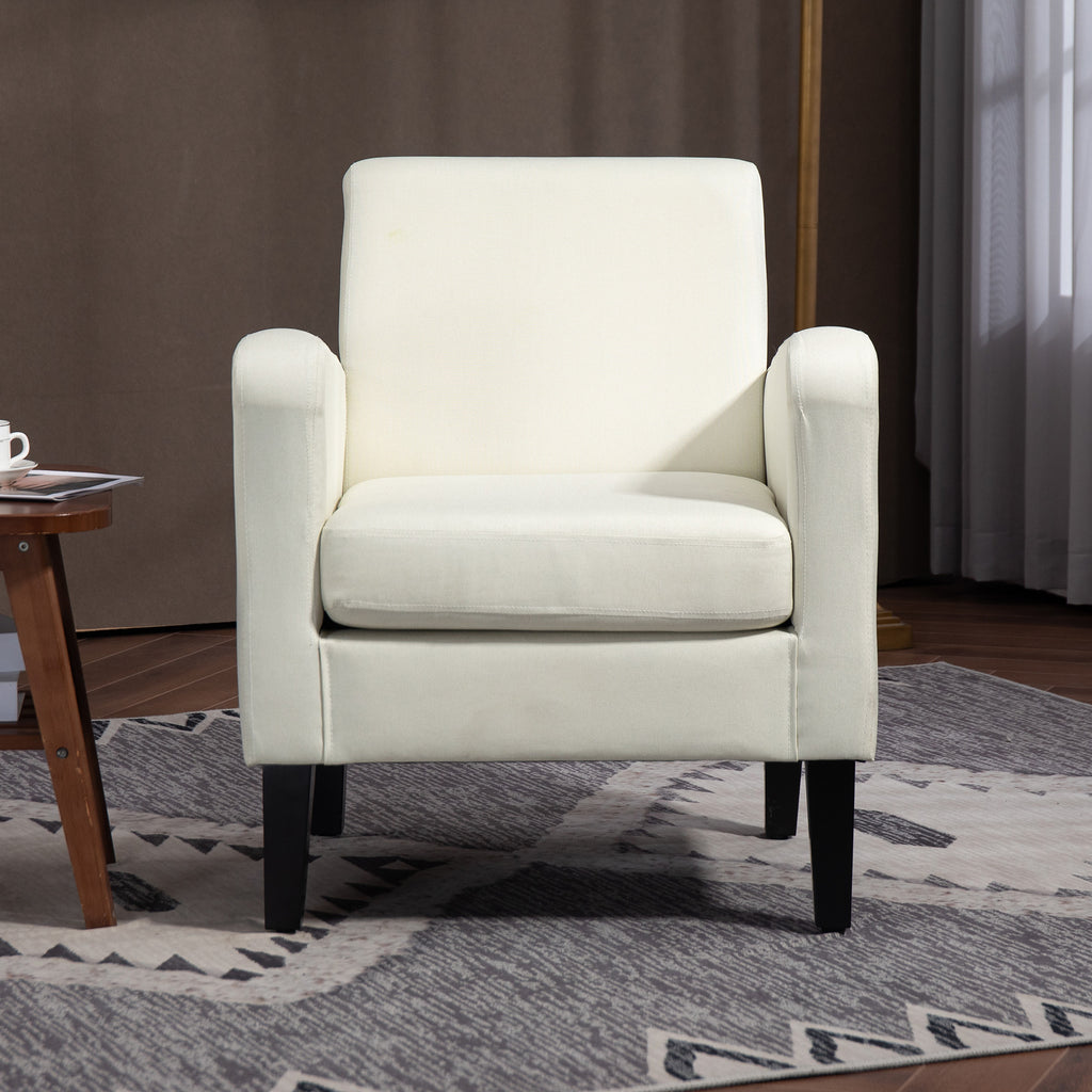 HOMCOM Einzelsessel, Relaxsessel, Polstersessel mit Holzfüßen, Stoff in Leinenoptik, 66 x 72 x 74 cm, Cremeweiß