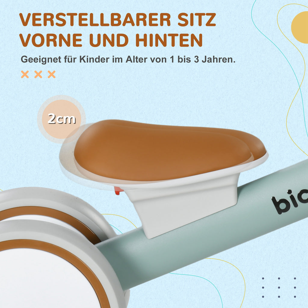 AIYAPLAY Laufrad, verstellbarer Sitz, Flüsterräder, für 1-3 Jahre, bis 20 kg, Grün/Weiß