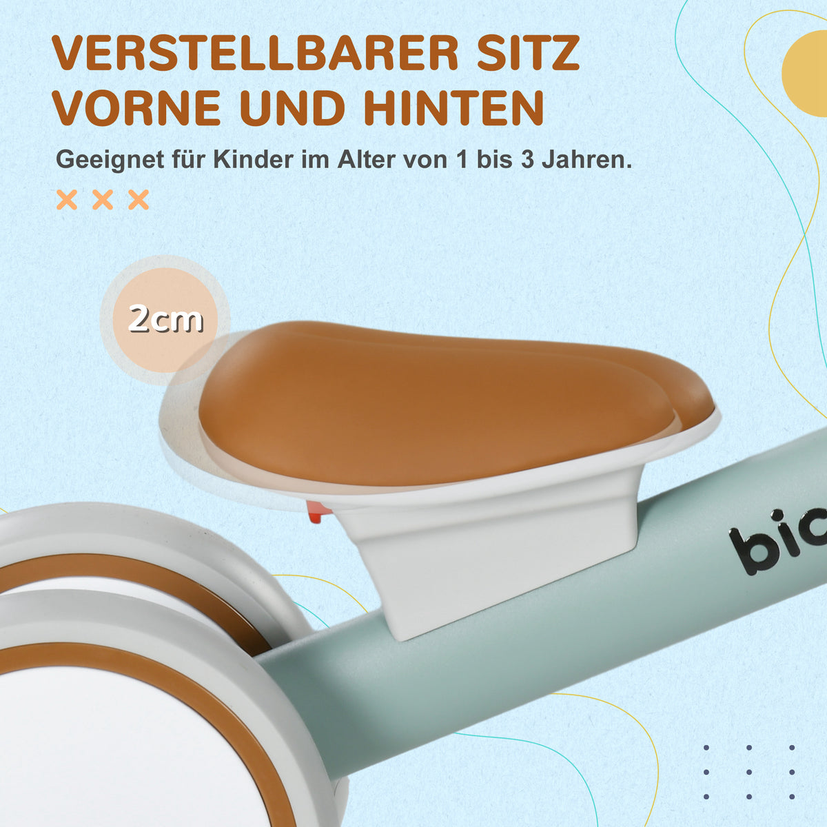 AIYAPLAY Laufrad, verstellbarer Sitz, Flüsterräder, für 1-3 Jahre, bis 20 kg, Grün/Weiß