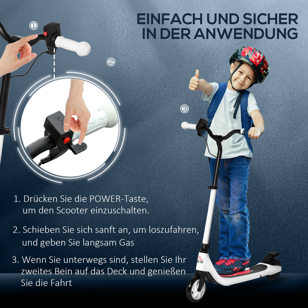 HOMCOM E-Scooter, Elektro-Tretroller, 6 km Reichweite, ab 6 Jahren, Stahlrahmen, schwarz+weiß, 76 x 53 x 95cm
