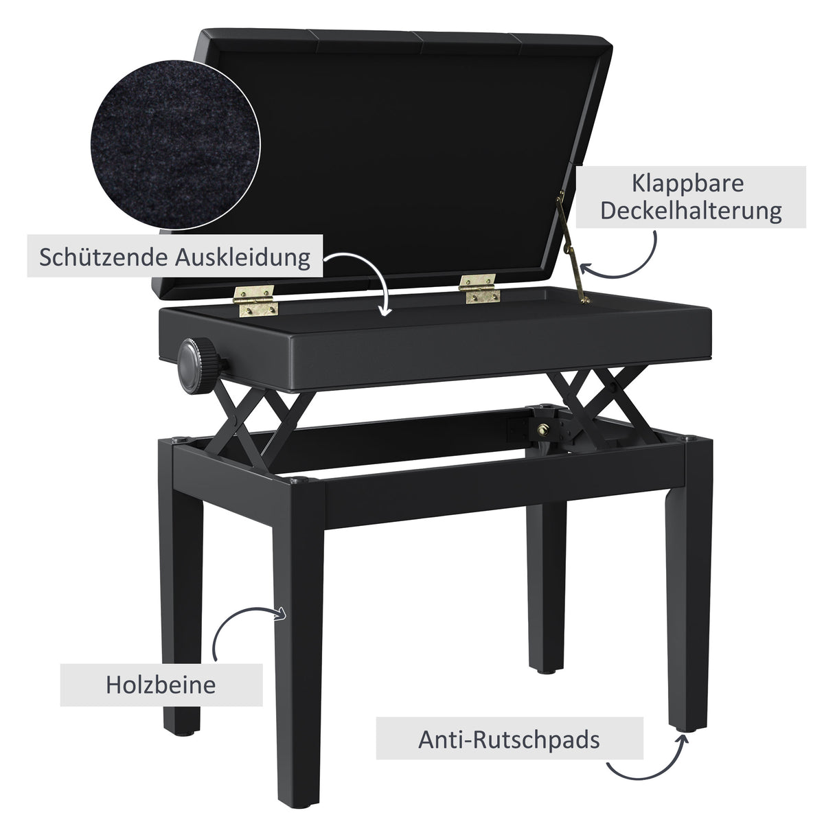 HOMCOM Klavierhocker Klavierbank Klavier Bank Schminkhocker Hocker mit Stauraum höhenverstellbar 54,5 x 33 x 48-58 cm