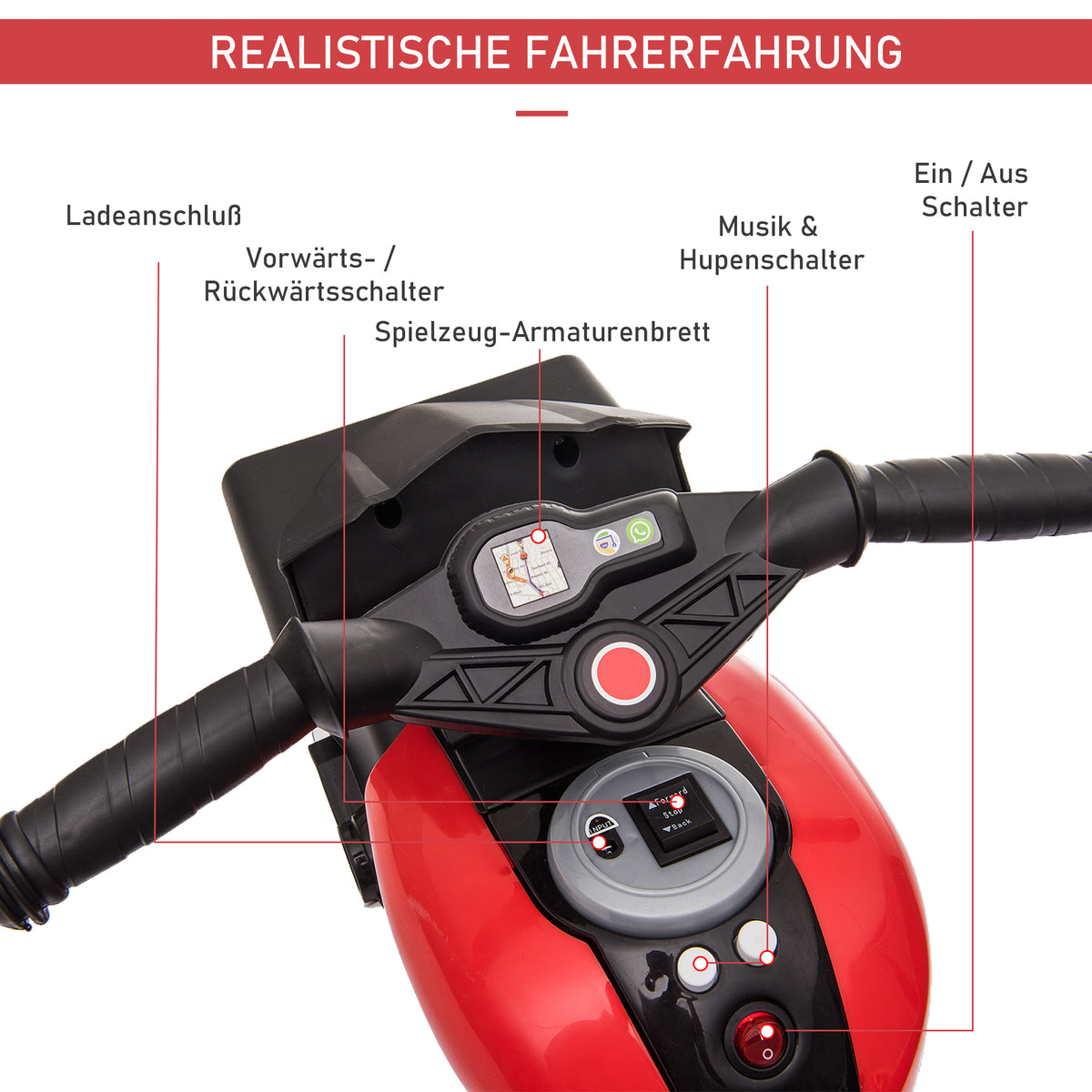 HOMCOM Elektro-Kindermotorrad für Kinder 37-95 Monate Rot+Weiß