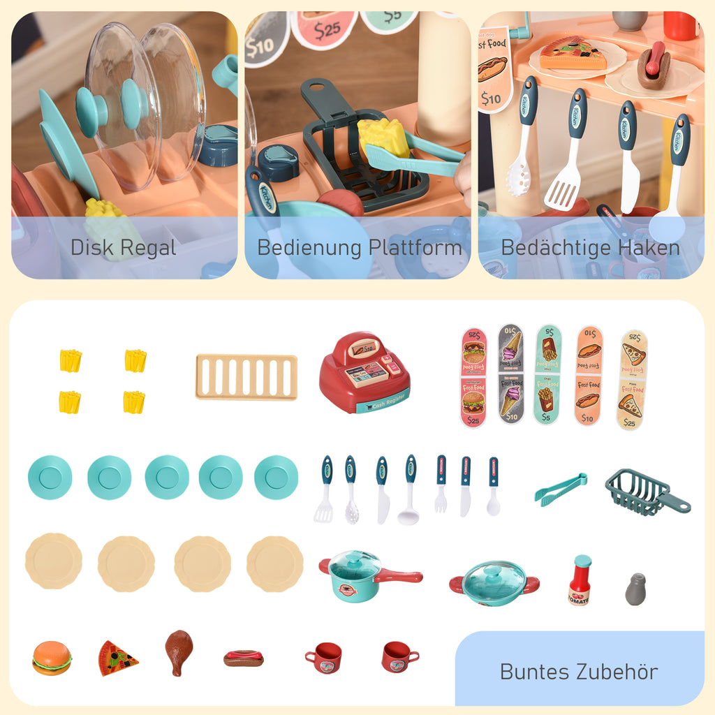 HOMCOM Kinderküche mit Zubehör 50-Teilige Spielküche Spielzeugküche Kunststoff Blau+Rot+Orange 79,5 x 33 x 90,5 cm