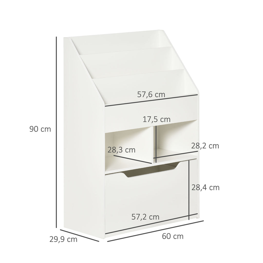 HOMCOM Kinderregal mit Schublade Standregal Bücherregal Dekoregal mit Fächer Weiß 60 x 29,9 x 90 cm