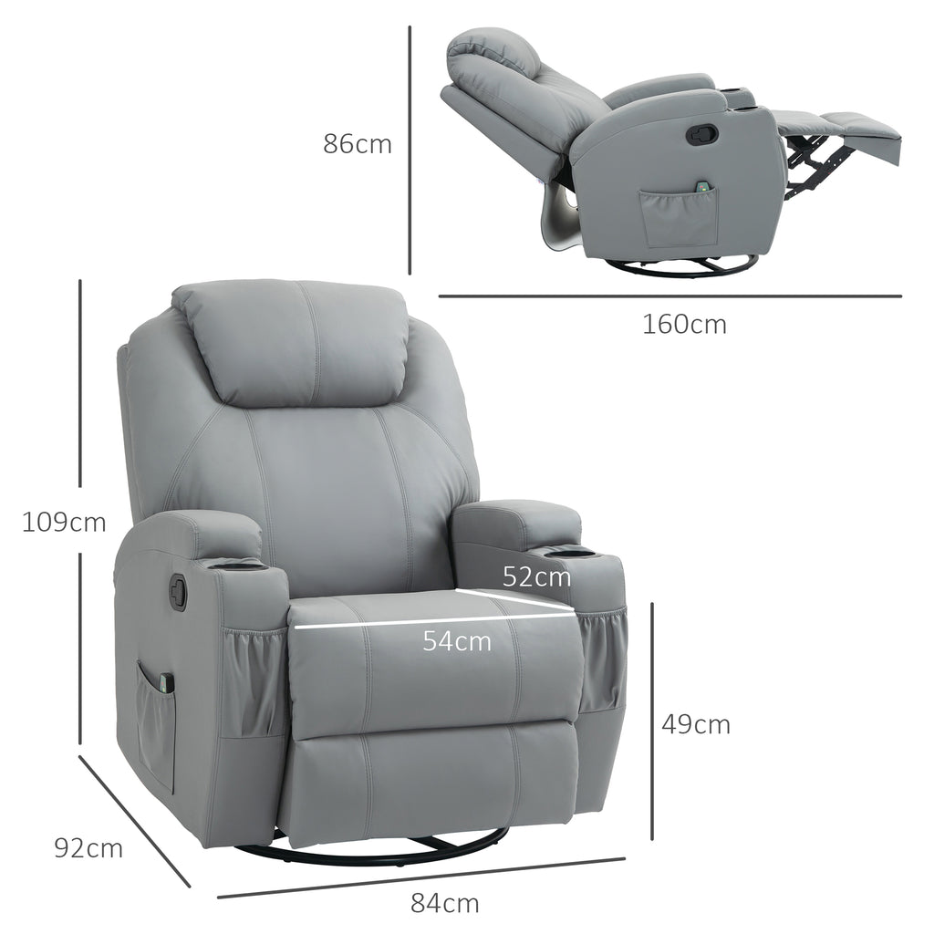HOMCOM Massagesessel, 8 Vibrationspunkte, Becherhalter, Kunstleder, Hellgrau