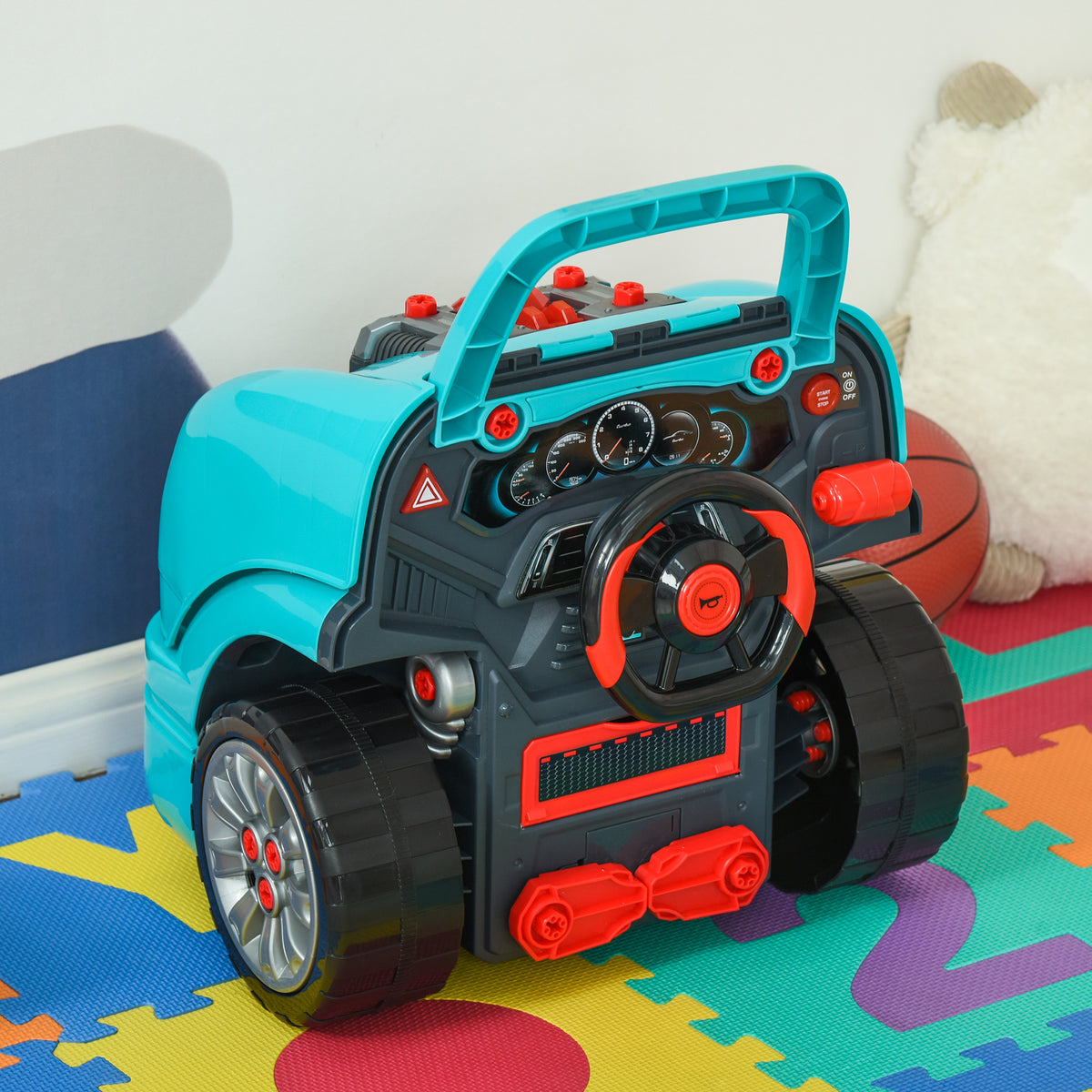HOMCOM LKW Mechaniker 2 in 1 Kinder Bastelset Mechaniker Nachahmungsspiel zahlreiche Zubehörteile insgesamt 61 Teile Blau