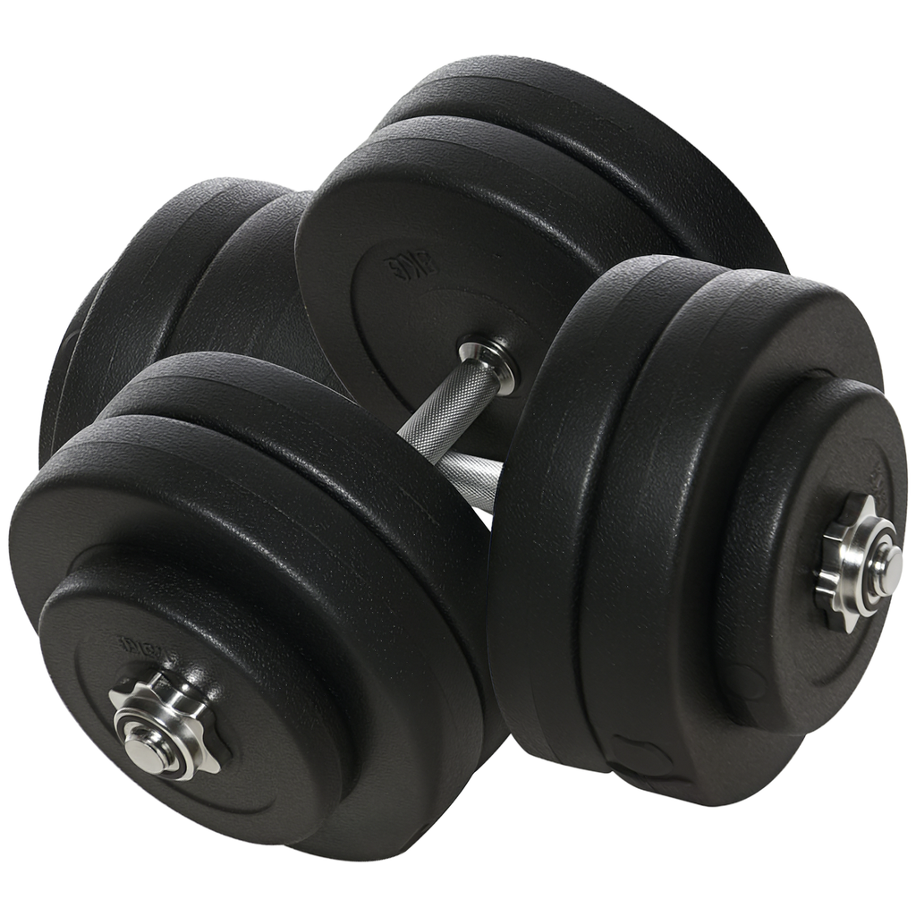 HOMCOM Kurzhantel-Set 2 x 25 kg, 2 x 6 Hantelscheiben mit Kunststoffhülle, bodenschonend, Schwarz