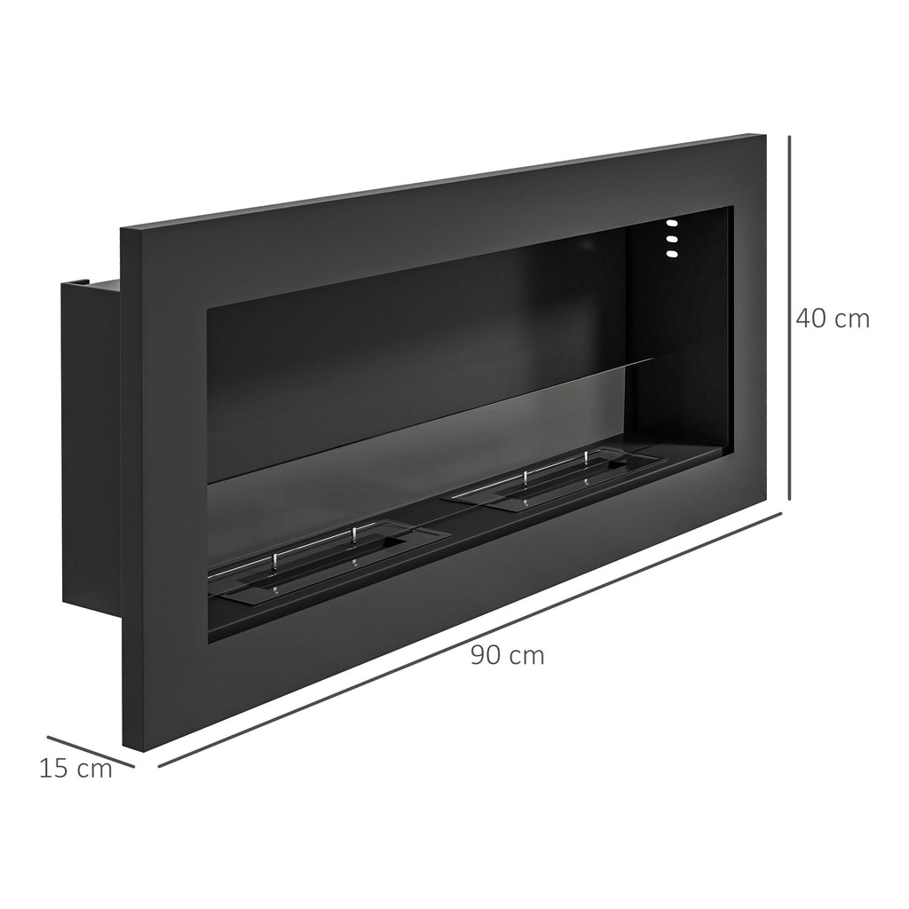 HOMCOM Wandmontierter Bioethanol-Kamin mit 2 x 0,85 L Brenner, ca. 3 h Brenndauer 90 x 15 x 40 cm, Schwarz