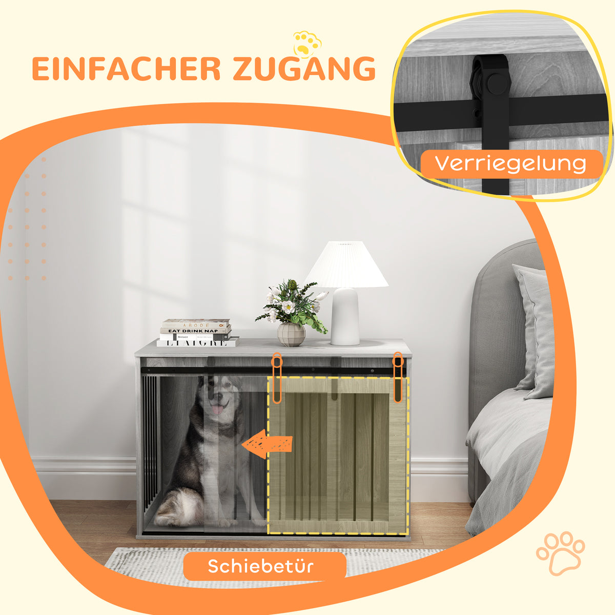 PawHut Hundebox mit Schiebetür, Belüftung, Spanplatte und Stahl, 98 x 58 x 61 cm, Grau