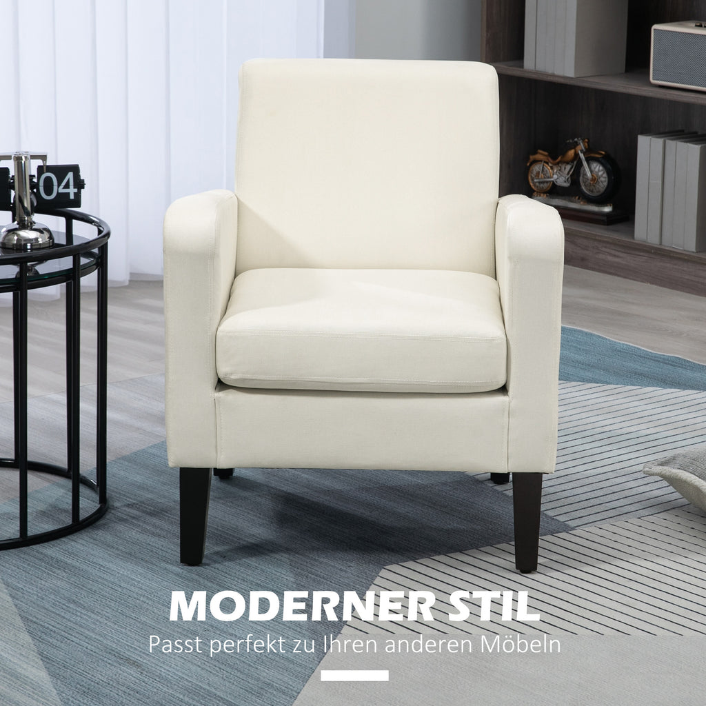 HOMCOM Einzelsessel, Relaxsessel, Polstersessel mit Holzfüßen, Stoff in Leinenoptik, 66 x 72 x 74 cm, Cremeweiß