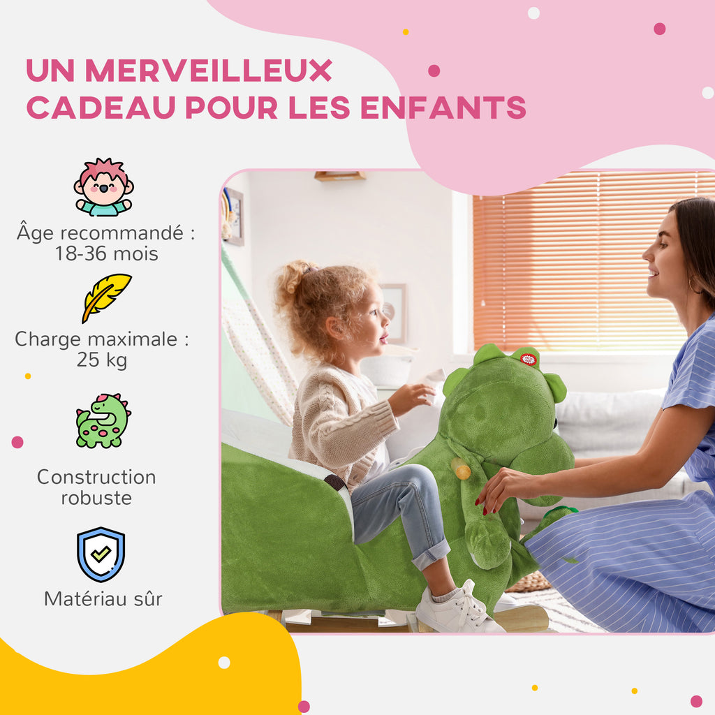 AIYAPLAY Dinosaurier Schaukelpferd Kinder 18-36 Monate mit Dinosaurier-Handpuppe Sicherheitsgurt und 32 Liedern