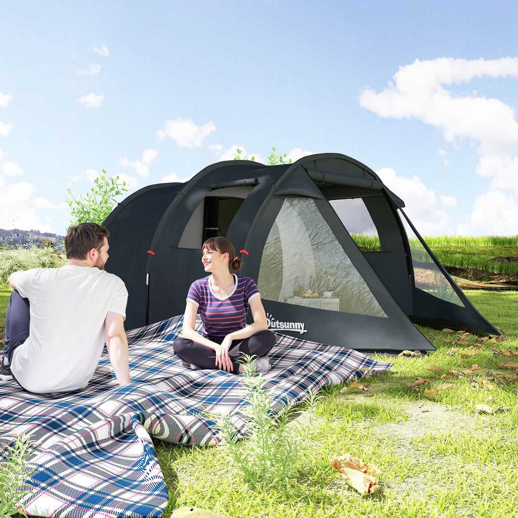 Outsunny Campingzelt Trekkingzelt Zelt, wetterbeständig, 2 Räume,  475 x 264  cm Breite x 172, Schwarz