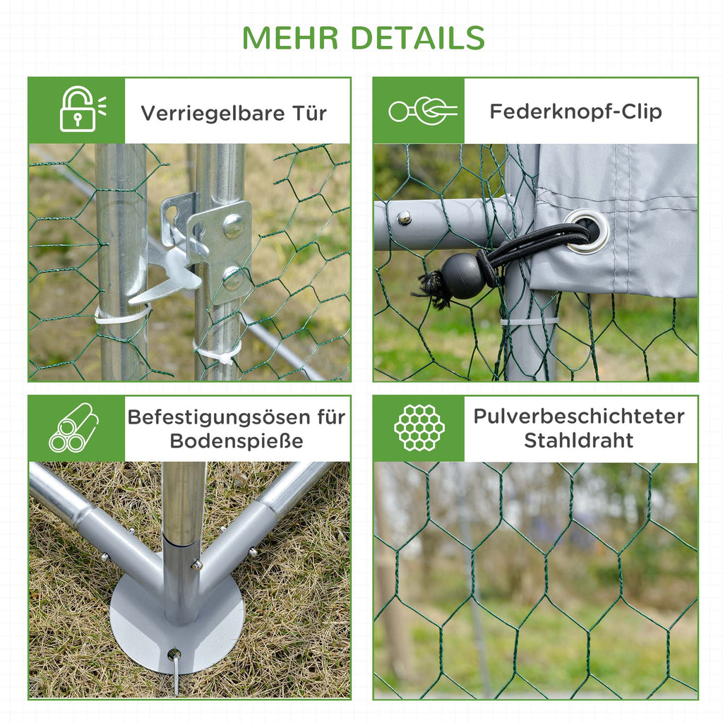 PawHut Gehege für Kleintiere, Outdoor-Freilaufgehege für Hühner, Kaninchen, Enten, stabile Konstruktion, Stahl und Oxford-Stoff