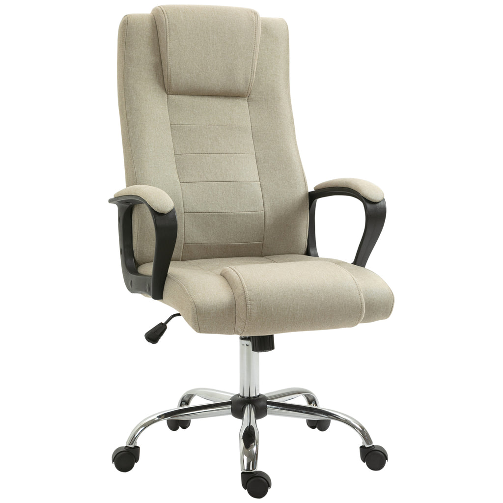 Vinsetto Bürostuhl in Leinenoptik, höhenverstellbar, Wippfunktion, 5 Rollen, Beige