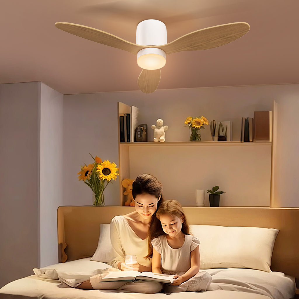 HOMCOM Deckenventilator mit einstellbarem Licht und Fernbedienung 115 cm, 3 Farben, 3 Flügel, 6 Geschwindigkeiten, Timer, Natur