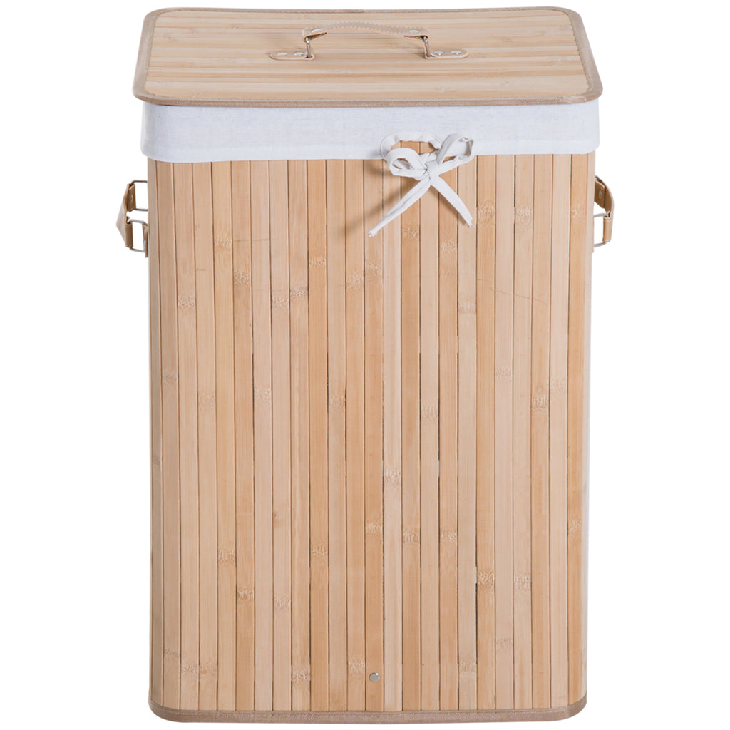 HOMCOM Wäschekorb schmal mit Deckel 72L Wäschesammler mit Griff, herausnehmbarer Wäschesack, Wäschebox für Waschküche Schlafzimmer Badezimmer Natur