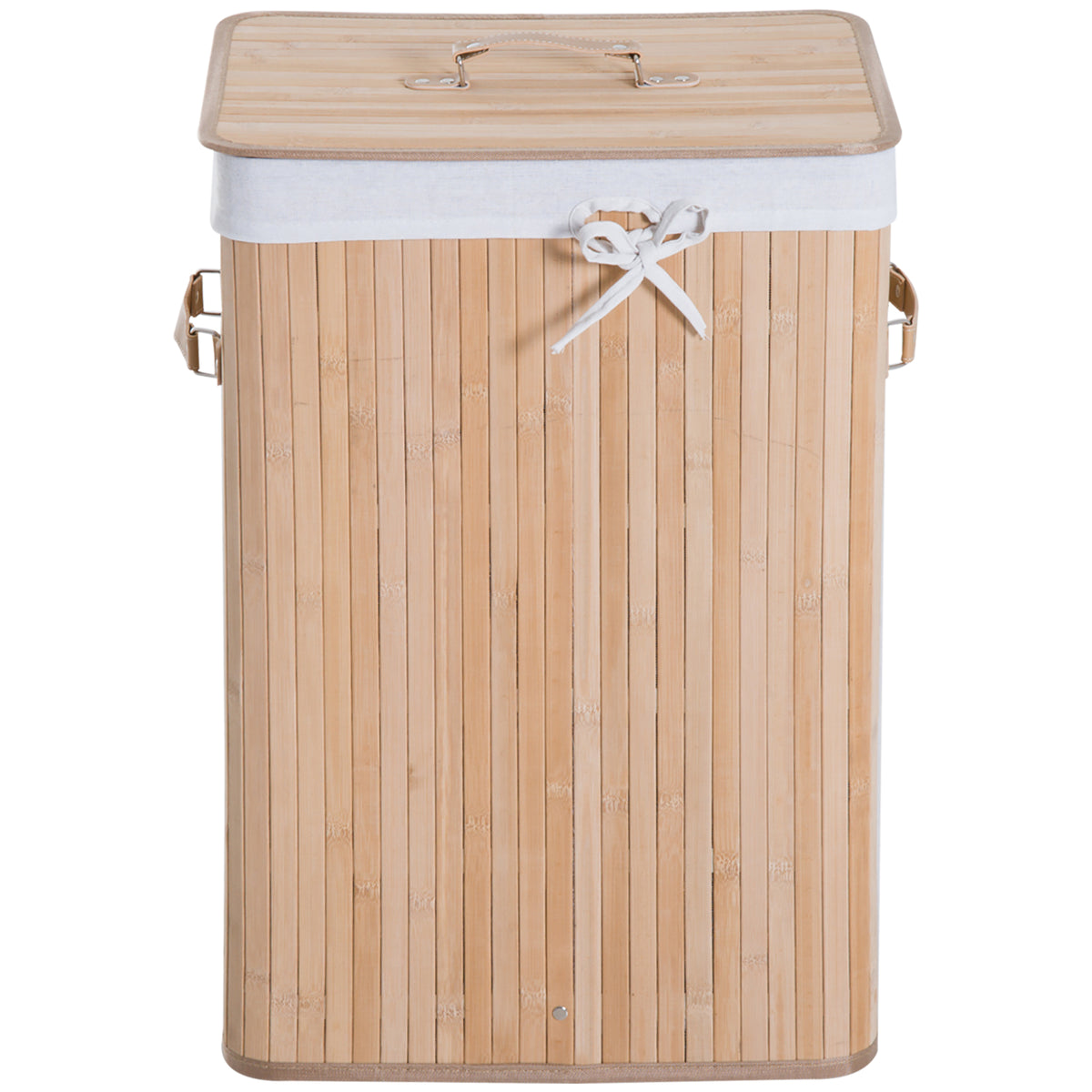 HOMCOM Wäschekorb schmal mit Deckel 72L Wäschesammler mit Griff, herausnehmbarer Wäschesack, Wäschebox für Waschküche Schlafzimmer Badezimmer Natur