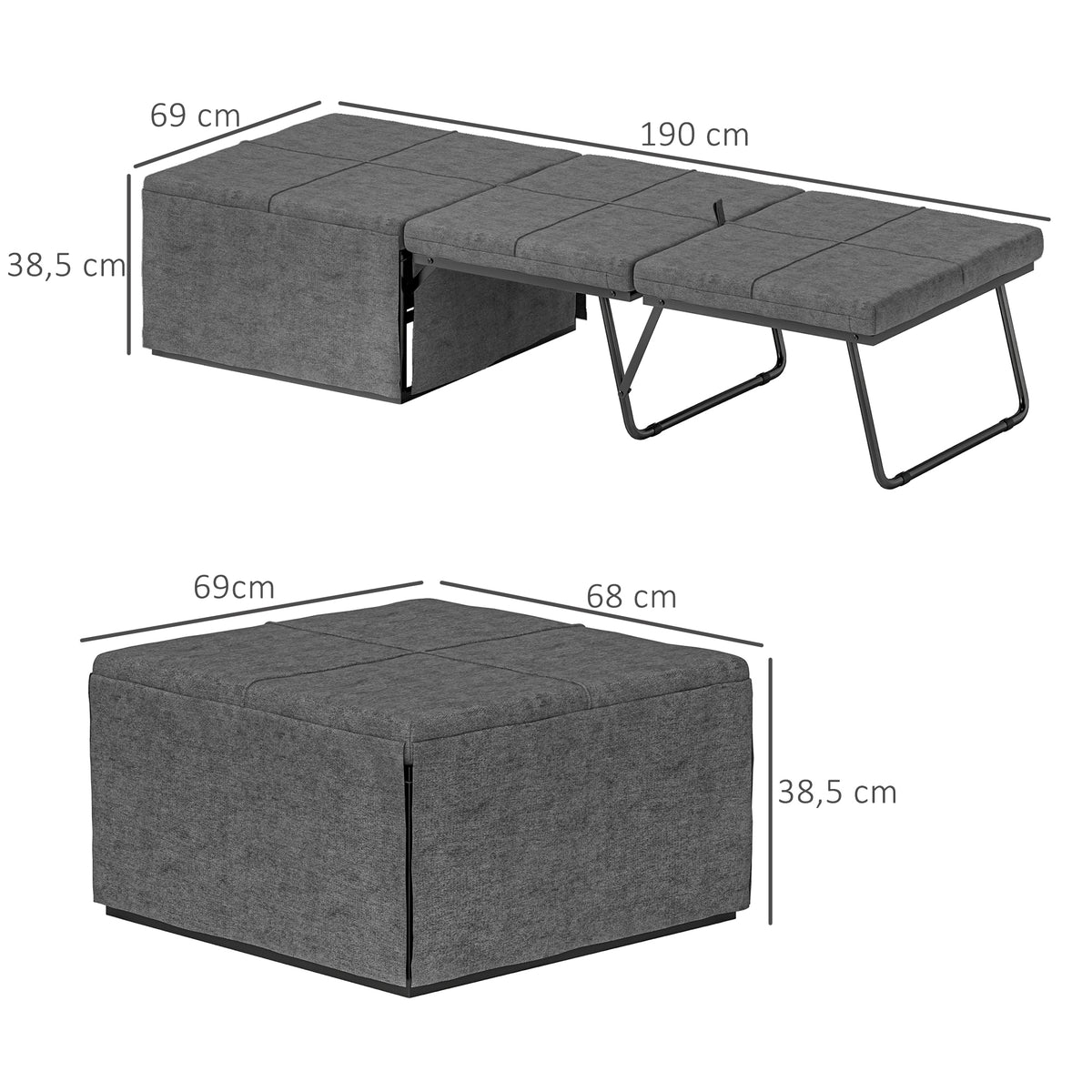 HOMCOM Klappbett, mit Matratze und Schutzabdeckung, 190 x 69 x 38,5 cm, Grau
