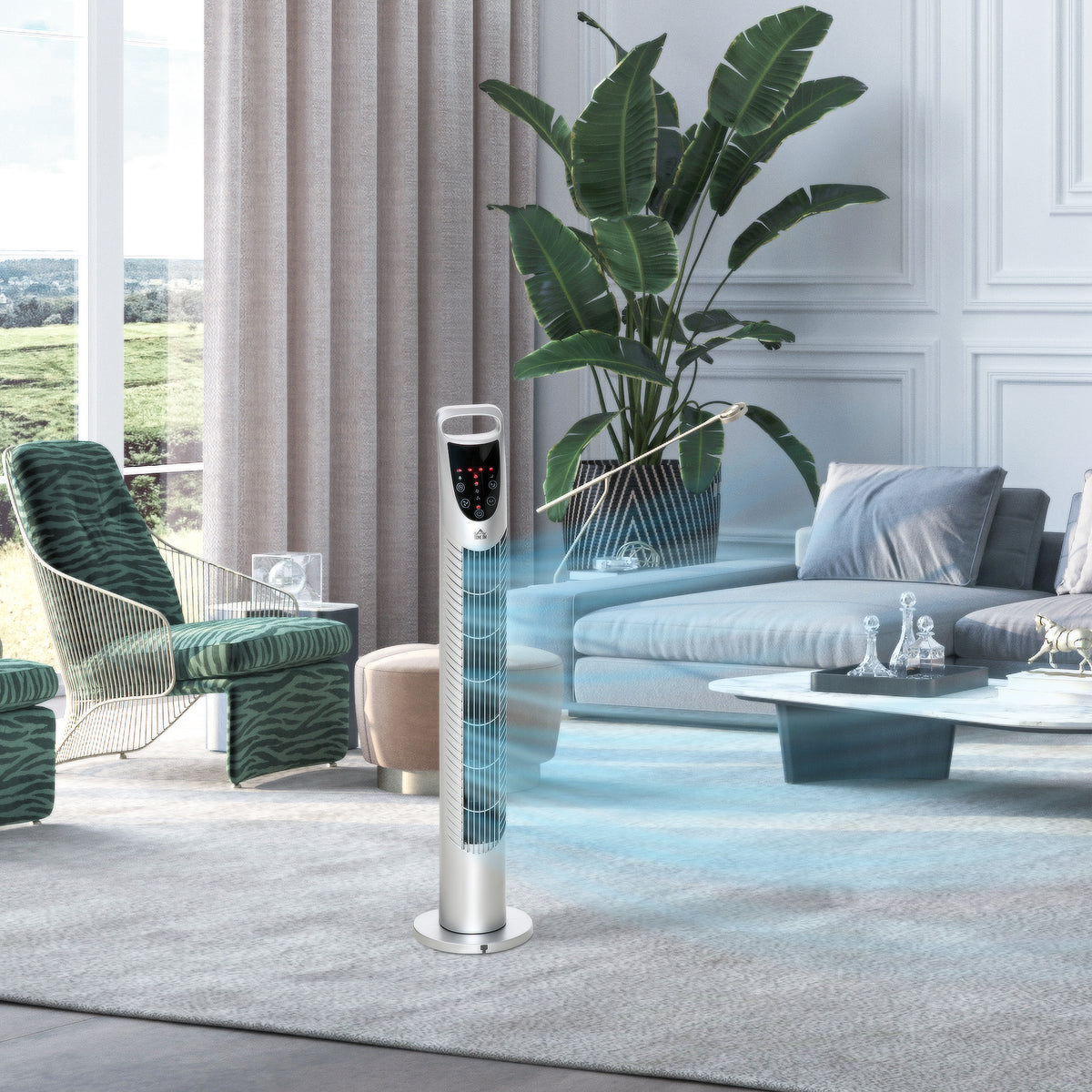 HOMCOM Leiser Säulenturmventilator 40W Timer 3 Geschwindigkeiten 3 Modi Fernbedienung Touch-Panel Oszillierender Turmventilator