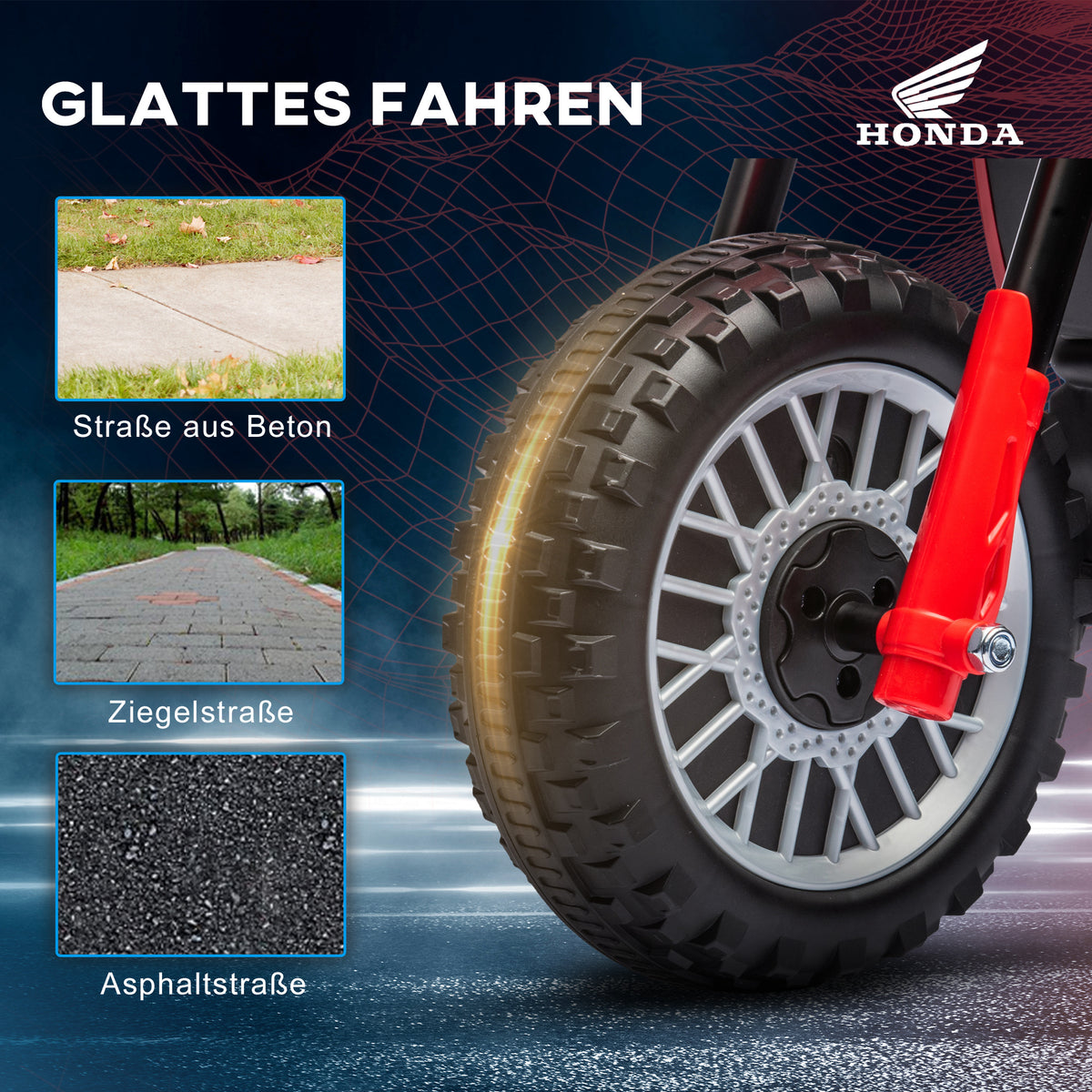 HOMCOM Elektro Kindermotorrad Honda, 3 km/h, Soundeffekte, für 18-36 Monate, Rot