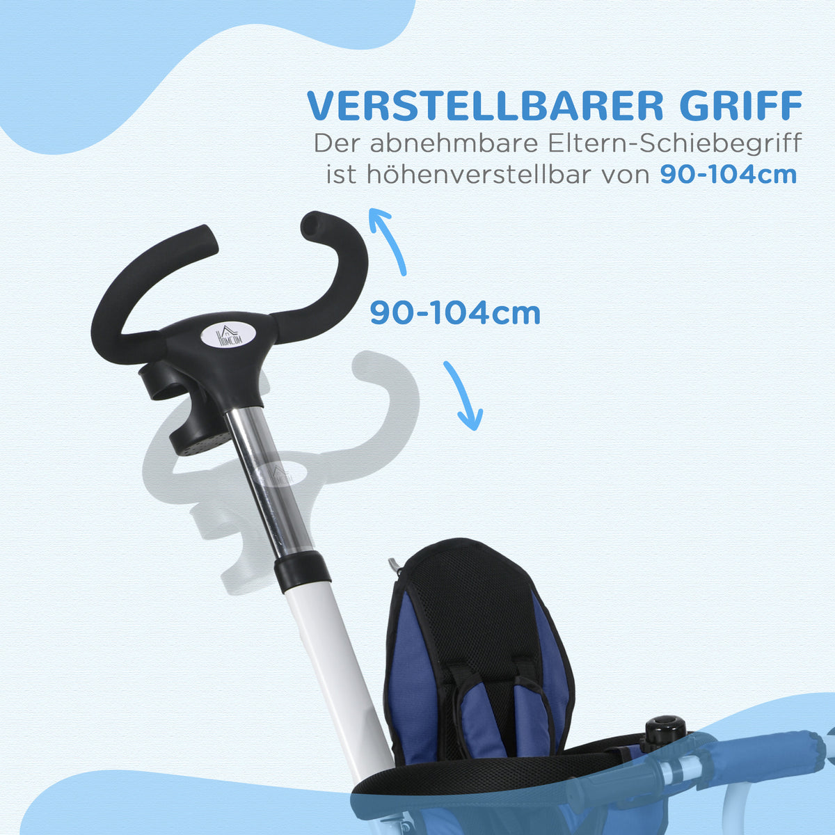 HOMCOM 6-in-1 Kinderdreirad mit Schiebestange, Dach, Gurt, Ablagekorb, 18+ Monate, Dunkelblau