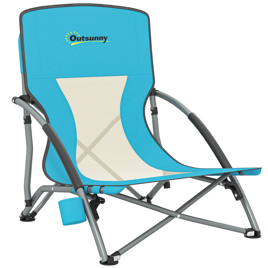 Outsunny Klappbarer Strandstuhl Campingstuhl leicht Tragetasche Getränkehalter 58 x 55 x 62 cm Blau