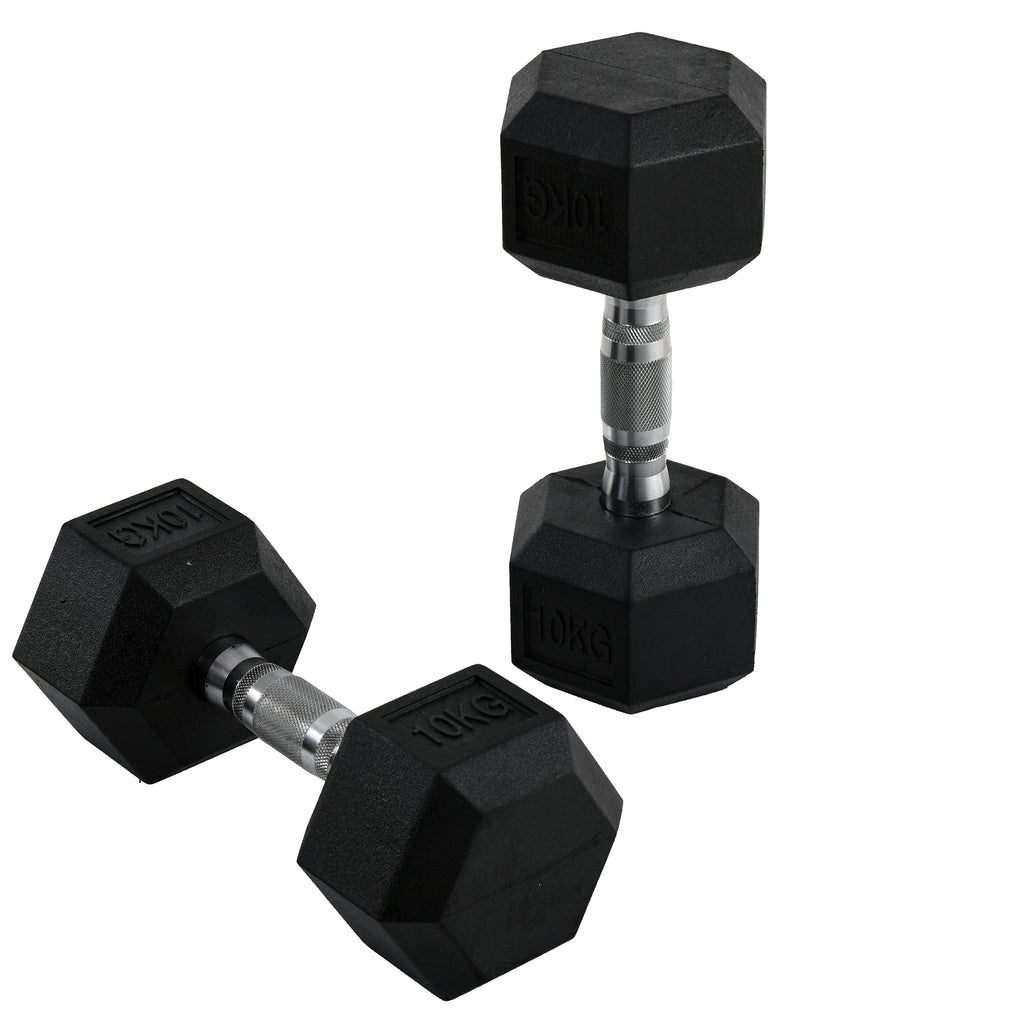HOMCOM Hantelset, 2er Set Hanteln mit gerändeltem Griff, Kurzhantelset aus Gusseisen, 2 x 10 kg, Kurzhanteln für Männer und Frauen, Dumbbell Set für Zuhause, Fitnessstudio, Krafttraining