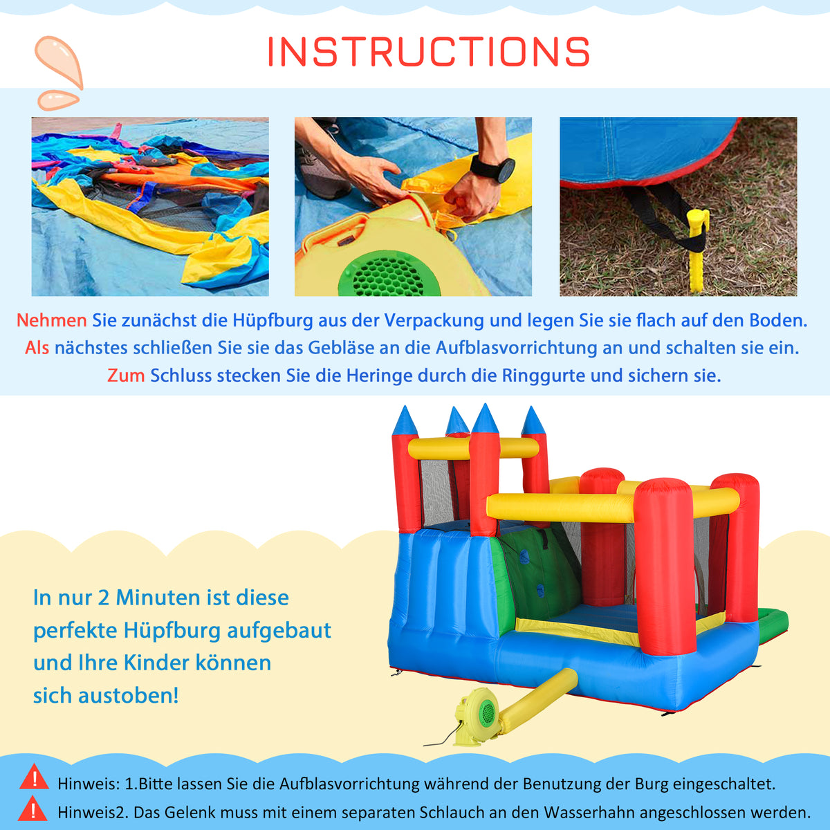 Outsunny Hüpfburg mit Gebläse Rutsche Wasserrutsche aufblasbar für 4 Kinder Wasserhüpfburg Garten XXL Springburg für 3-8 Jahre Kinder Oxford-, Polyester-Gewebe mehrfarbig 330 x 245 x 215 cm