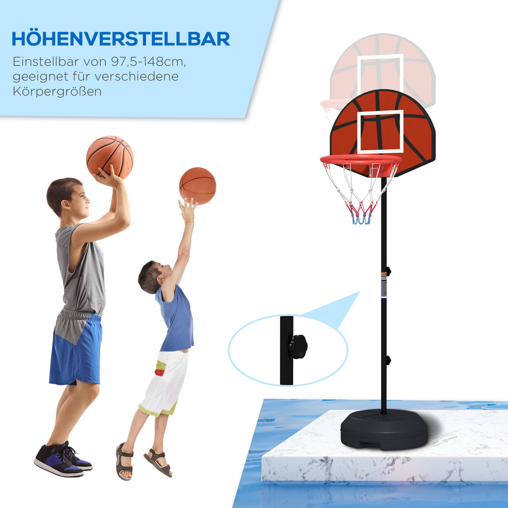 SPORTNOW Basketballständer, höhenverstellbar, Magnet-Dartscheibe, 98-148cm, Schwarz
